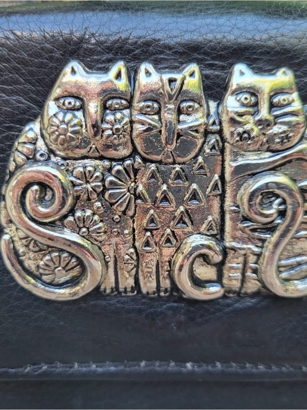 LAUREL BURCH LEATHER CAT TRIO VINTAGE FANTASTICS ARMORED WALLET - Picture 6 of 6